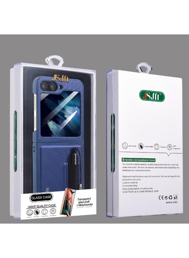 JSJM FLIP 6 -JSJM BACK CASE CARBON WITH PEN + GLASS COVER CASE FOR SAMSUNG GALAXY FLIP 6 ( Design - 118 ) [Blue Color] - Image 3