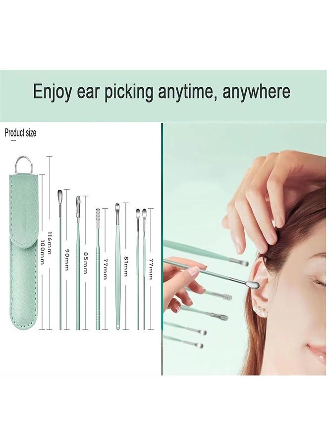 إم إكس إن مجموعة أدوات إزالة شمع الأذن من الفولاذ المقاوم للصدأ 12 قطعة - أداة تنظيف تدليك الأذن الحلزونية 360 درجة مع حقيبة تخزين جلدية للبالغين والأطفال - Image 2