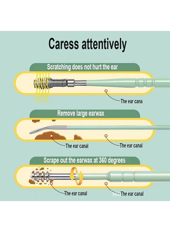 إم إكس إن مجموعة أدوات إزالة شمع الأذن من الفولاذ المقاوم للصدأ 12 قطعة - أداة تنظيف تدليك الأذن الحلزونية 360 درجة مع حقيبة تخزين جلدية للبالغين والأطفال - Image 4