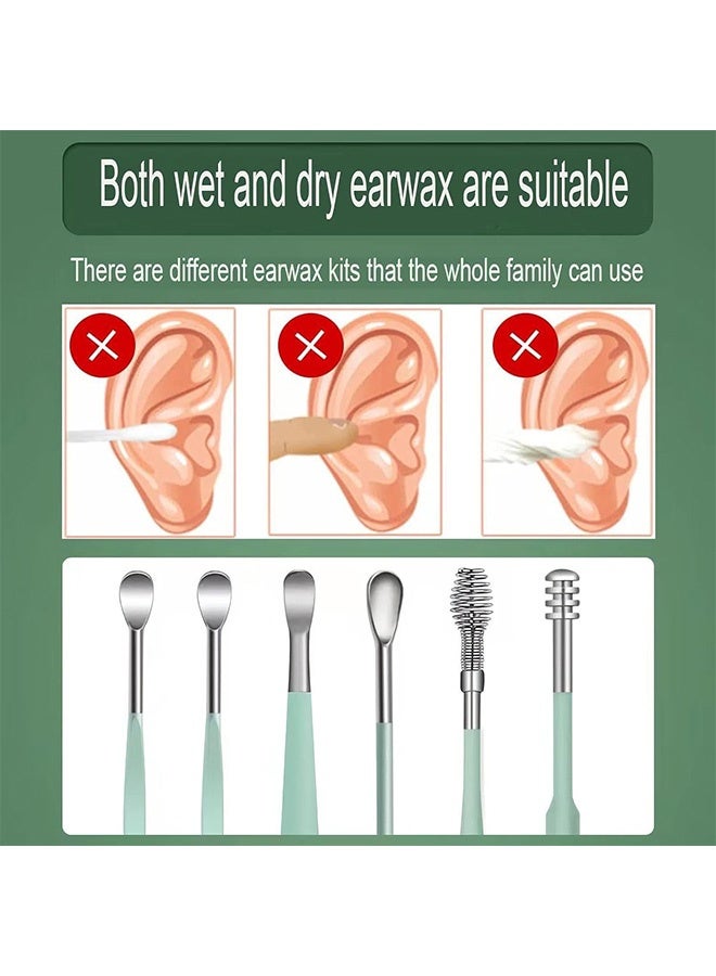 إم إكس إن مجموعة أدوات إزالة شمع الأذن من الفولاذ المقاوم للصدأ 12 قطعة - أداة تنظيف تدليك الأذن الحلزونية 360 درجة مع حقيبة تخزين جلدية للبالغين والأطفال - Image 5