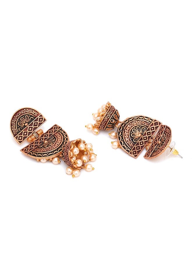 Karatcart Gold Plated Maroon Floral Dangler Earrings for Women - Image 4