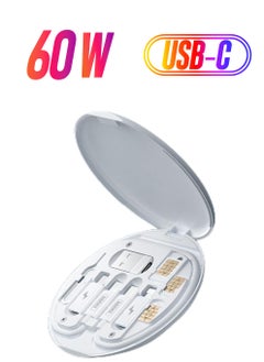 ECVV Multifunctional 60W USB Travel Data Cable Adapter Case, Fast Charging Line Storage Organizer Box, Lightning Type C iOS Device Micro USB Converter, Card Ejector Pin Set Phone Holder Stand (White)