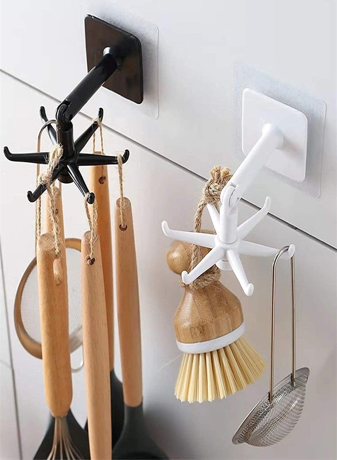 SUKHRUP Wall Mounted Hooks 360 Degree Rotating Folding Hanging Hooks, Adhesive Hooks Wall Hanger Sticky for Kitchen Items Utensil Hanging Storage Organizer Rotary Hook Rack with 6 Claw, Pack of 2 - Image 1