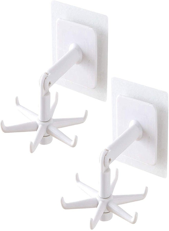 SUKHRUP Wall Mounted Hooks 360 Degree Rotating Folding Hanging Hooks, Adhesive Hooks Wall Hanger Sticky for Kitchen Items Utensil Hanging Storage Organizer Rotary Hook Rack with 6 Claw, Pack of 2 - Image 3