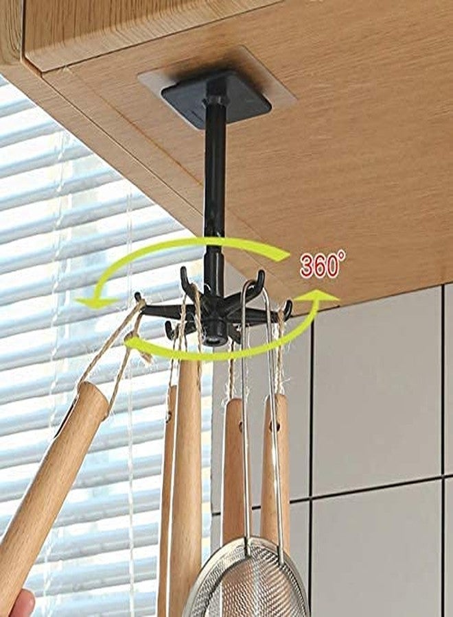 SUKHRUP Wall Mounted Hooks 360 Degree Rotating Folding Hanging Hooks, Adhesive Hooks Wall Hanger Sticky for Kitchen Items Utensil Hanging Storage Organizer Rotary Hook Rack with 6 Claw, Pack of 2 - Image 4