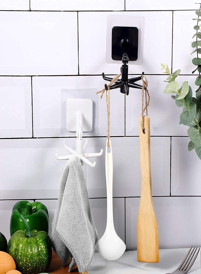 SUKHRUP Wall Mounted Hooks 360 Degree Rotating Folding Hanging Hooks, Adhesive Hooks Wall Hanger Sticky for Kitchen Items Utensil Hanging Storage Organizer Rotary Hook Rack with 6 Claw, Pack of 2 - Image 2