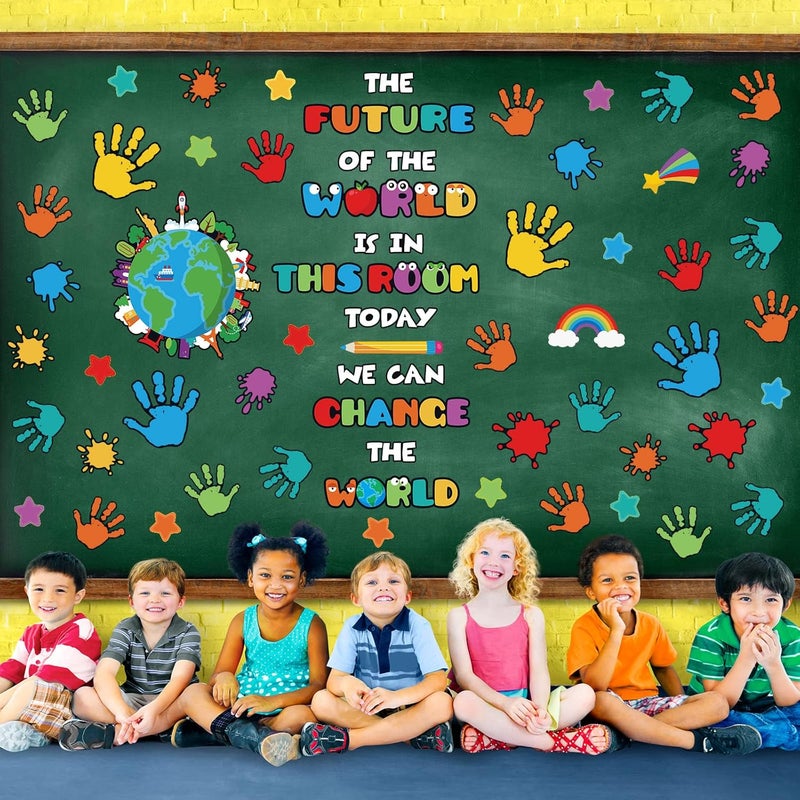 klarako 82 Pcs Motivational Classroom Bulletin Board Set Classroom Decoration Elementary Classroom Decor for Pre School Elementary and Middle School Teacher Educational Wall Decor Kids Hands Star Cutouts - Image 5