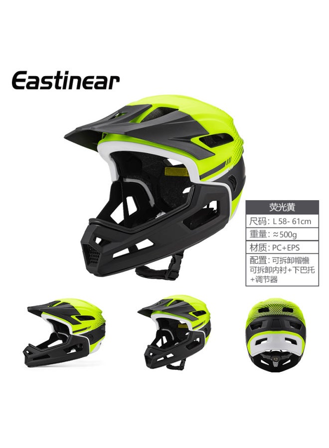 Men's Adult Fluorescent Yellow Mountain Off-road Full-face Helmet with Detachable Chin