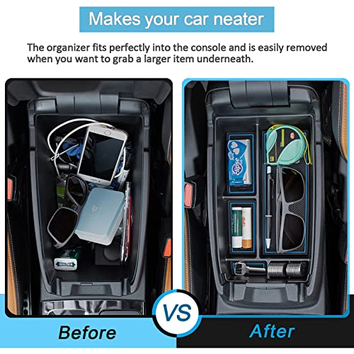 TOPINSTALL Blue Center Console Organizer Compatible with Ford Escape 2020-2025/ Bronco Sport 2021-2025 Accessories, Armrest Box Long Compartment Storage Tray Coin Container - Image 2