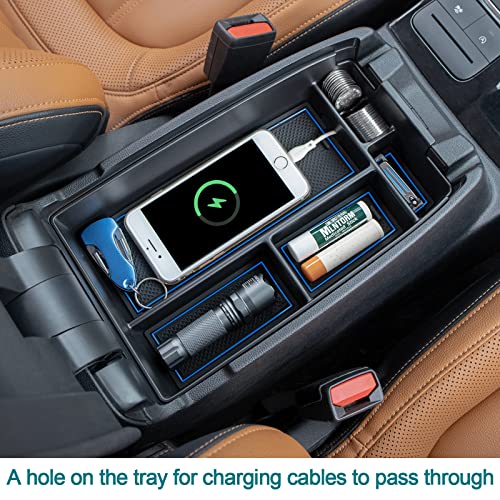 TOPINSTALL Blue Center Console Organizer Compatible with Ford Escape 2020-2025/ Bronco Sport 2021-2025 Accessories, Armrest Box Long Compartment Storage Tray Coin Container - Image 5