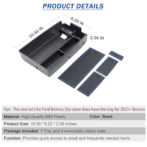 TOPINSTALL Blue Center Console Organizer Compatible with Ford Escape 2020-2025/ Bronco Sport 2021-2025 Accessories, Armrest Box Long Compartment Storage Tray Coin Container - Image 4