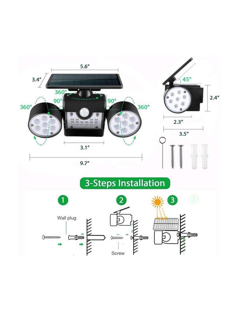 SOLARAE Solar Lights Outdoor 30 LED Solar Security Light with Motion Sensor Dual Head Spotlights IP65 Waterproof 360Â° Adjustable LED Solar Motion Lights for Front Door Garage Patio Deck, 1 Pack - Image 3