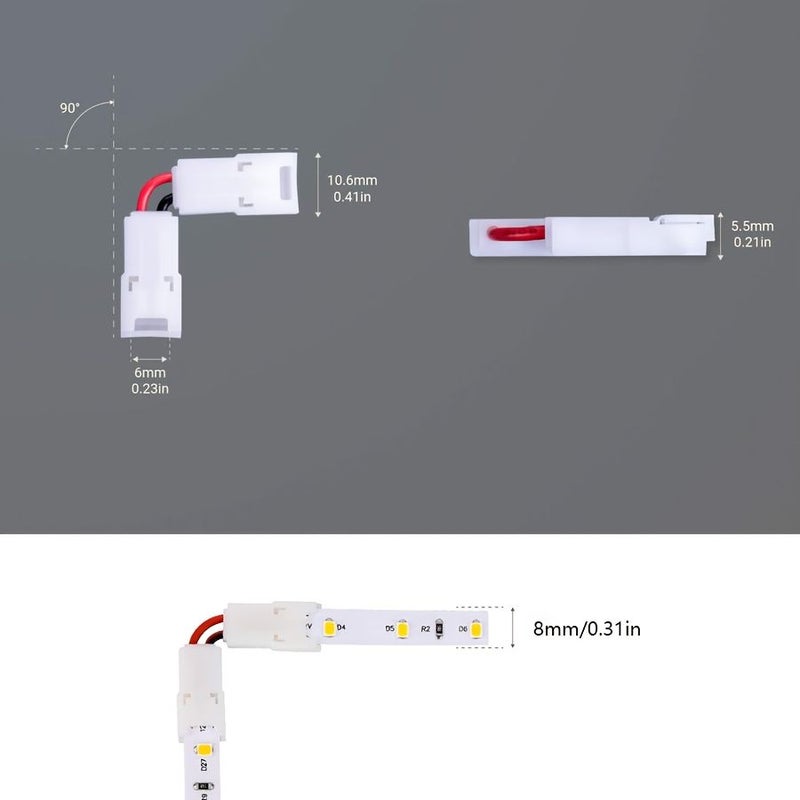 Adjustable 90 Degree L Shaped Connectors 5pcs For 5050 RGB LED Strip Lights - Image 2