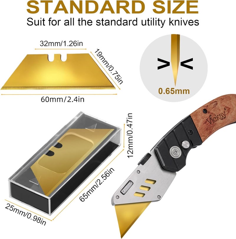 Vickay 30 Pack Utility Knife Blades, Heavy Duty Box Cutter Replacement Blades, SK2 Steel with Titanium Fully Coating, Standard Size Cardboard Cutter Blades for All Standard Utility Knives - Image 3
