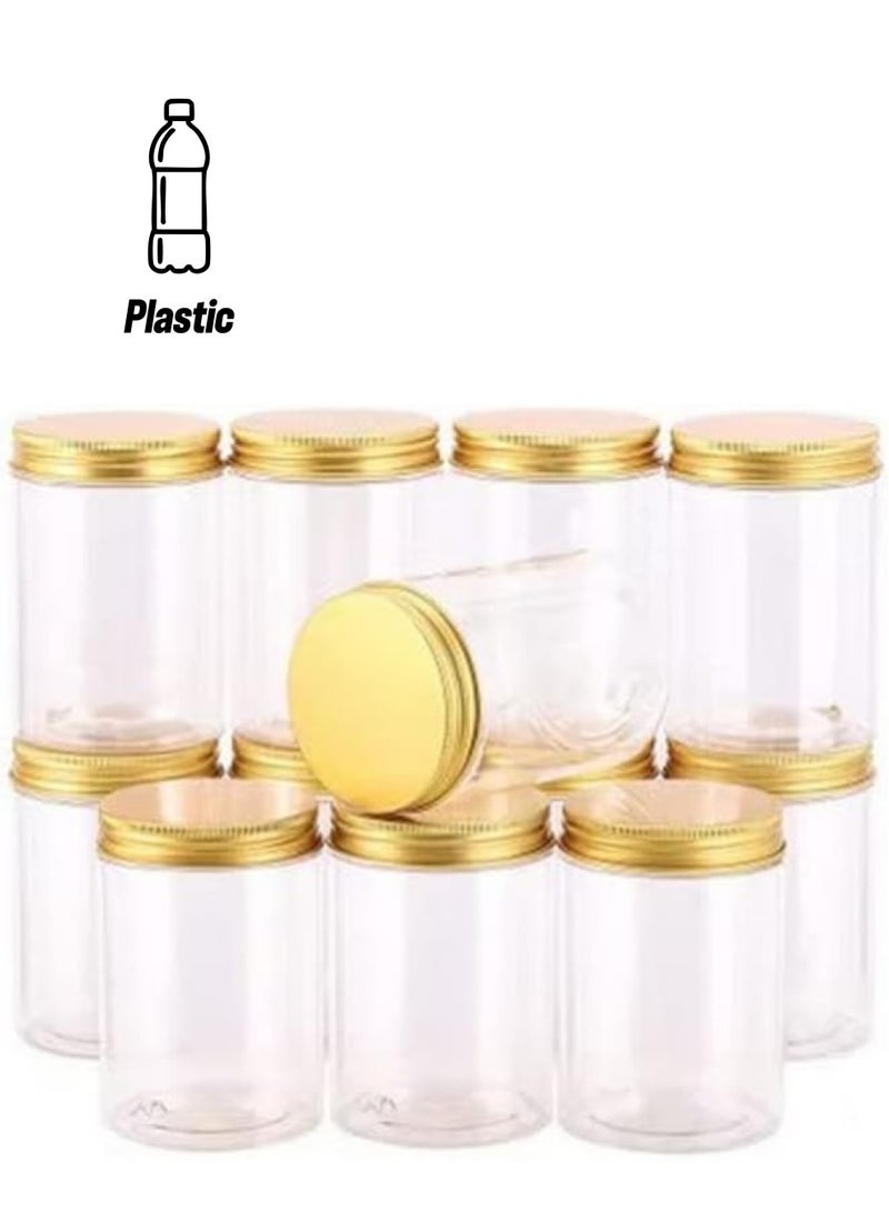 ALSAQER Alsaqer 12 Pieces 850 ml Empty Bottle Refillable Clear Plastic Jars with Gold Lids for Food Home Storage Products Round Containers Candy, Spices, Biscuits