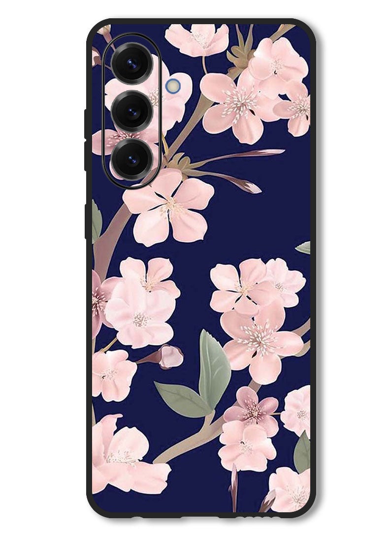 Theodor Case Compatible with Samsung Galaxy F56 6.74 Inch Protection Shockproof Bumper Cover Pink Flowers In Blue Background - Image 1