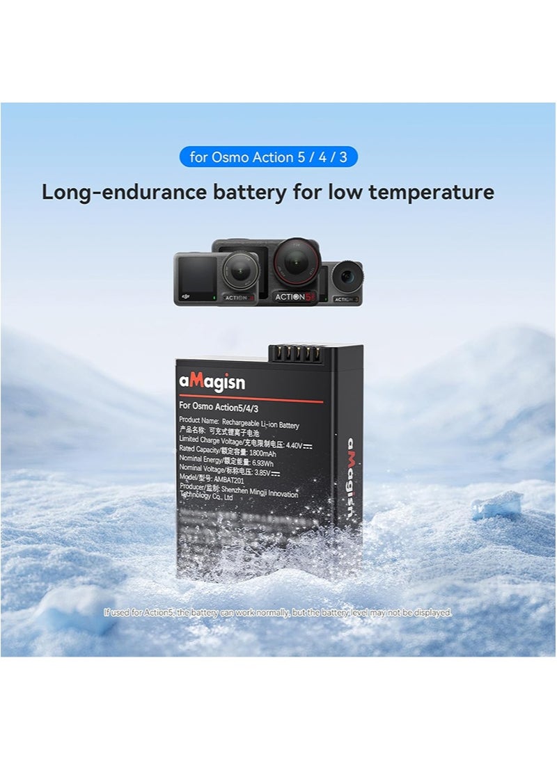 aMagisn بطارية لكاميرات DJI OSMO Action 5/4/3، 1800 مللي أمبير مع حماية متعددة، ملحق بطارية متين، بدون نوافذ منبثقة - Image 2