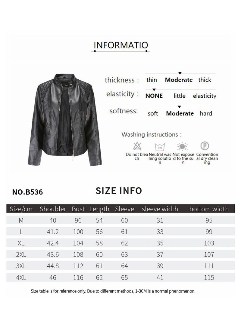Women's Leather Jacket With Standing Collar PU Leather Jacket Red - Image 2