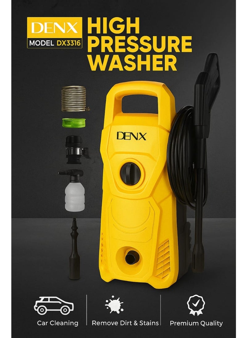 دينكس آلة غسيل كهربائية محمولة تعمل بالضغط العالي شديدة التحمل. بقدرة 1600 واط تعمل بالضغط لتنظيف السيارة والمنزل والحديقة مع مسدس تنظيف وخرطوم وموزع صابون وابرة للتنظيف مع خرطوم طويل 1.5 متر - Image 2