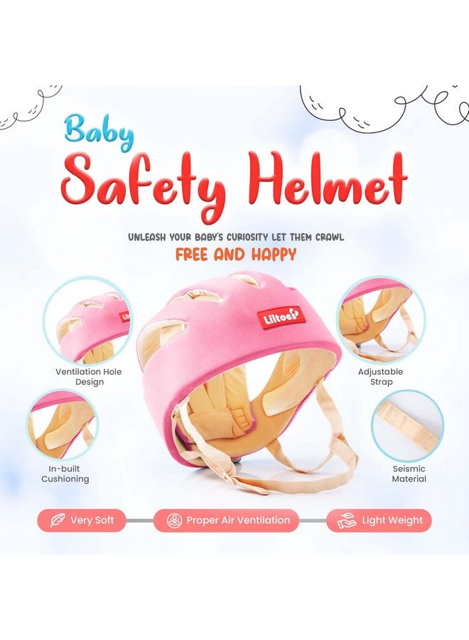 Liltoes Baby Head Protector For Safety Of Kids 6M To 3 Yearsbaby Safety Helmet With Proper Air Ventilation & Corner Guard Protection + Baby Kneepads For Crawling (Baby Pink) - Image 3