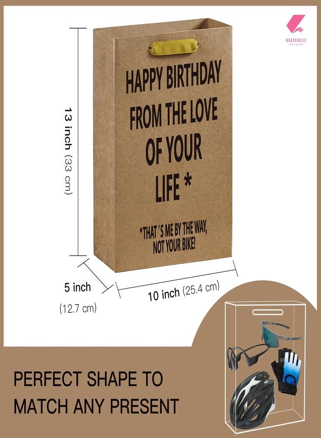 WRAPAHOLIC 13" Large Birthday Kraft Paper Gift Bag - The Love of Your Life That's Me Not Your Bike Lettering Funny Paper Bags for Birthday, Bike Lover, Husband, Boyfriend - Image 2