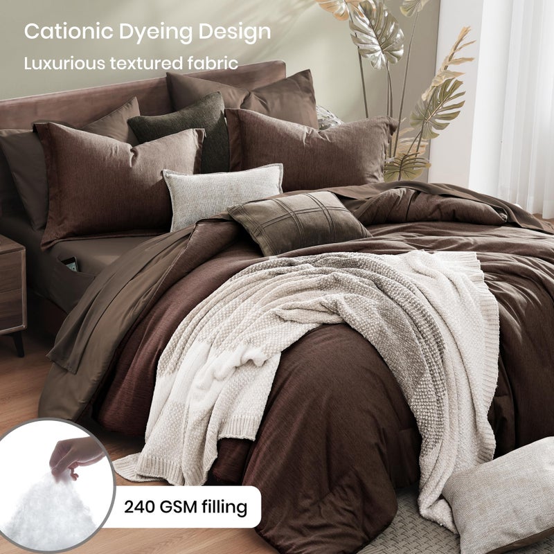 Monbix Queen Comforter Set - 7 Pieces Cationic Dyeing Chocolate Brown Bed in a Bag Queen Bedding Sets with Comforter, Sheets, Pillowcases & Shams, Reversible Bedding Comforters Sets - Image 3