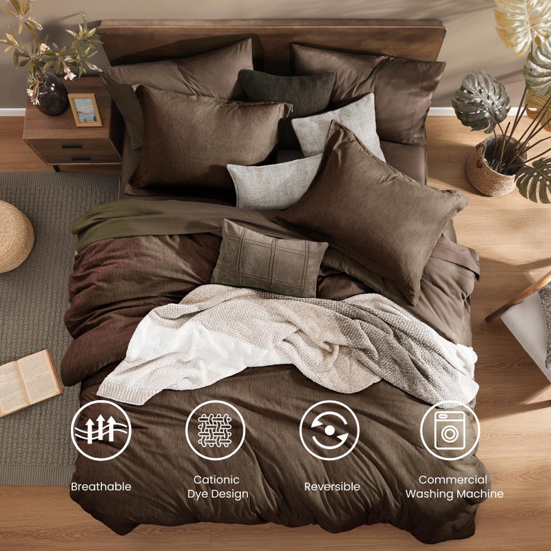 Monbix Queen Comforter Set - 7 Pieces Cationic Dyeing Chocolate Brown Bed in a Bag Queen Bedding Sets with Comforter, Sheets, Pillowcases & Shams, Reversible Bedding Comforters Sets - Image 2