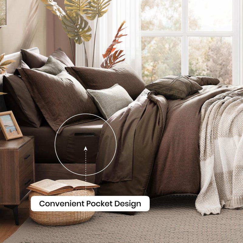 Monbix Queen Comforter Set - 7 Pieces Cationic Dyeing Chocolate Brown Bed in a Bag Queen Bedding Sets with Comforter, Sheets, Pillowcases & Shams, Reversible Bedding Comforters Sets - Image 4