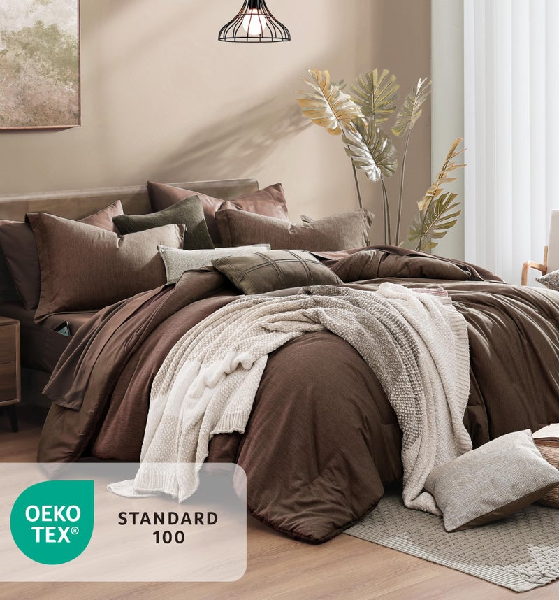 Monbix Queen Comforter Set - 7 Pieces Cationic Dyeing Chocolate Brown Bed in a Bag Queen Bedding Sets with Comforter, Sheets, Pillowcases & Shams, Reversible Bedding Comforters Sets - Image 5