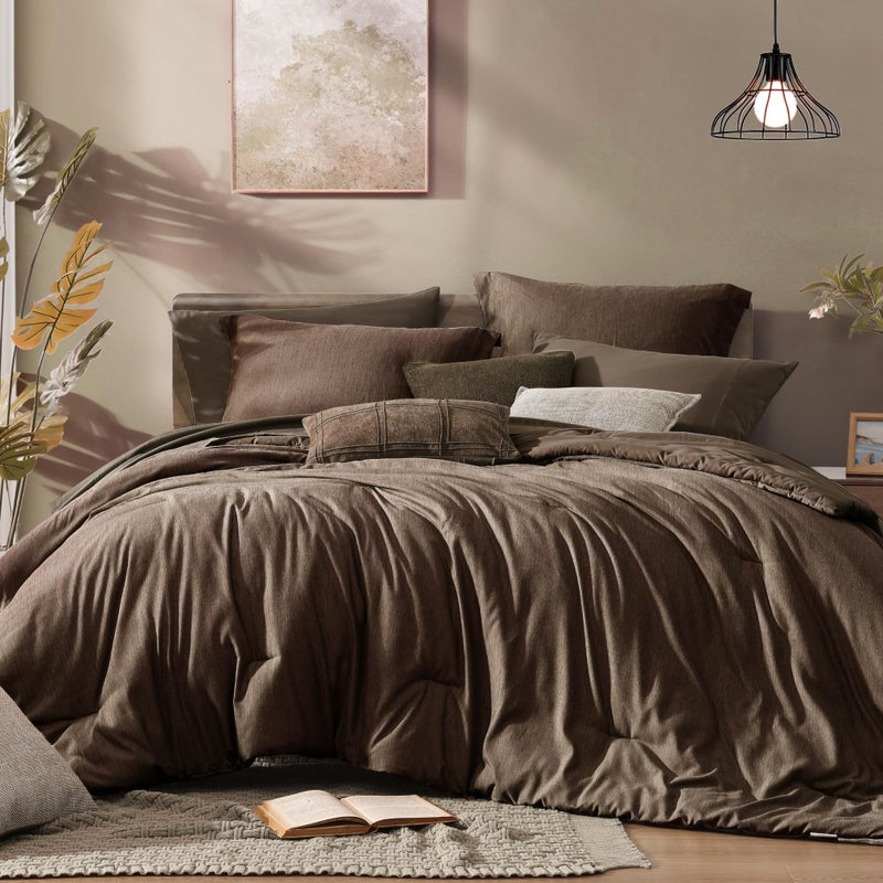 Monbix Queen Comforter Set - 7 Pieces Cationic Dyeing Chocolate Brown Bed in a Bag Queen Bedding Sets with Comforter, Sheets, Pillowcases & Shams, Reversible Bedding Comforters Sets - Image 1