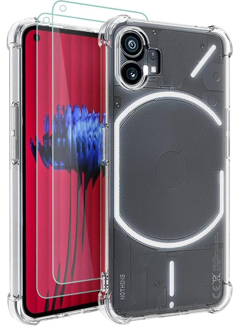 Nothing Phone 1 Case Cover Clear transparent Cover with 2-Pack Screen Protector Nothing Phone 1 Shock-Absorption Flexible Cell Phone Cover for Nothing Phone 1