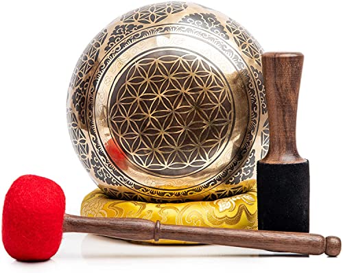 HIMALAYAN BAZAAR Large Tibetan Singing Bowl Set - 8.5" Master Healing Grade For Sound Bath Chakra 7 Metal Meditation Yoga By Himalayan Bazaar - Image 4