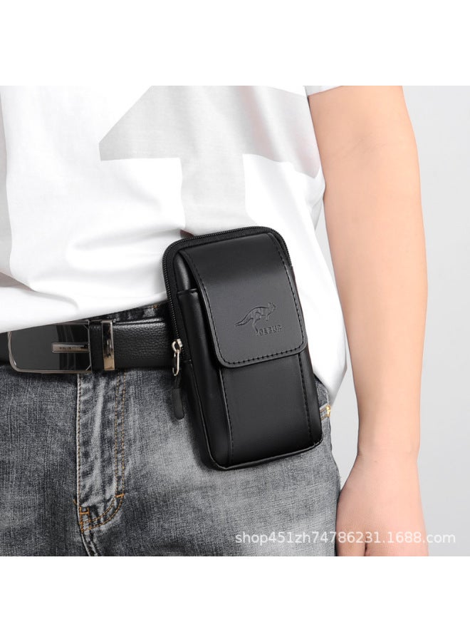 Generic Vertical Mobile Phone Waist Bag Ultra-thin Mobile Phone Leather Case Hanging Waist Wear Belt Mobile Phone Bag Trouser Belt Bag Mobile Phone Bag Men's 662-Color:772  Bit Black - Image 5