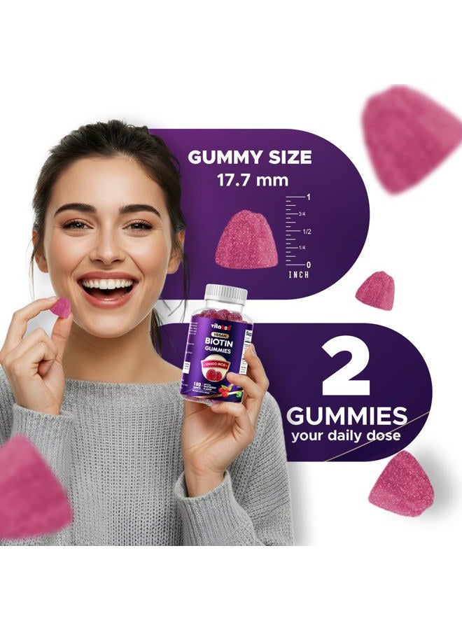 VITABOD Biotin Gummies 10000mcg for Healthy Hair, Skin & Nails Growth Vitamins for Women, Men & Kids - Vegan, Non-GMO, Hair Growth Supplement 180 Gummies - Image 3