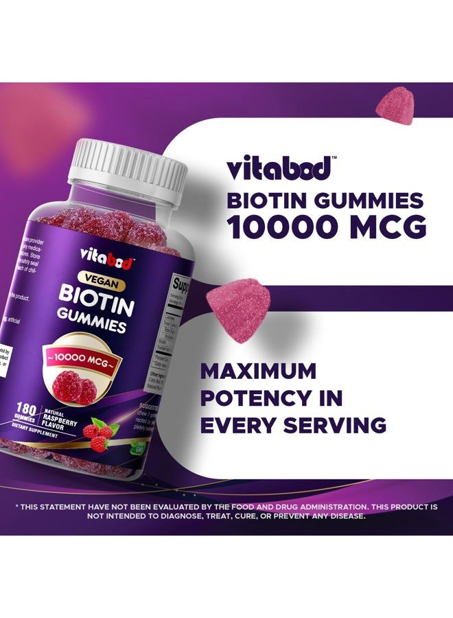 VITABOD Biotin Gummies 10000mcg for Healthy Hair, Skin & Nails Growth Vitamins for Women, Men & Kids - Vegan, Non-GMO, Hair Growth Supplement 180 Gummies - Image 4