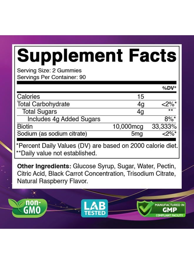 VITABOD Biotin Gummies 10000mcg for Healthy Hair, Skin & Nails Growth Vitamins for Women, Men & Kids - Vegan, Non-GMO, Hair Growth Supplement 180 Gummies - Image 2