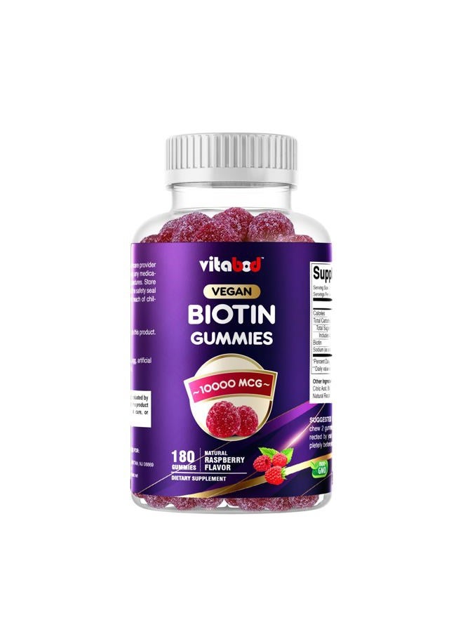 VITABOD Biotin Gummies 10000mcg for Healthy Hair, Skin & Nails Growth Vitamins for Women, Men & Kids - Vegan, Non-GMO, Hair Growth Supplement 180 Gummies - Image 1