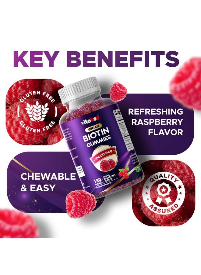 VITABOD Biotin Gummies 10000mcg for Healthy Hair, Skin & Nails Growth Vitamins for Women, Men & Kids - Vegan, Non-GMO, Hair Growth Supplement 180 Gummies - Image 5
