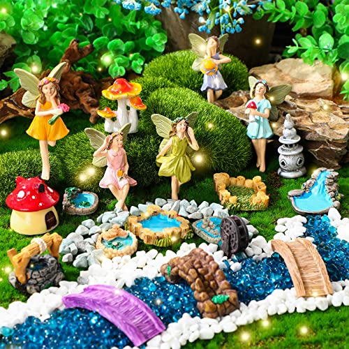 Unittype Unittype 19 Pcs Miniatures Fairy Gnome Resin Figures Garden Accessories Mushroom House Figures Fake Pond Lawn Bridge Figurines Terrarium Ornaments Garden Decoration for OutsideFairy 