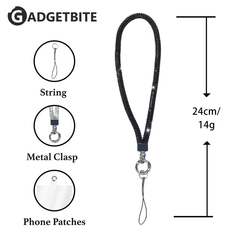 GadgetBite Small Diamond Charm Phone Lanyard: Stylish Cross-Body Mobile Holder Strap, Hands-Free Neck Chain Accessory, Ideal for iPhone & Most Smartphones with Charms for Phone Cases-(Black) - Image 3
