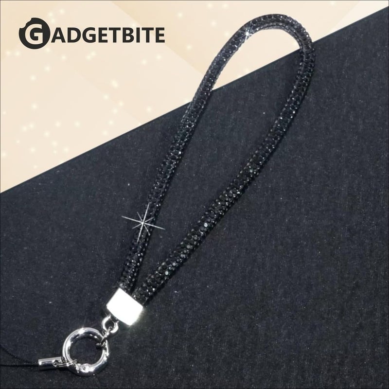GadgetBite Small Diamond Charm Phone Lanyard: Stylish Cross-Body Mobile Holder Strap, Hands-Free Neck Chain Accessory, Ideal for iPhone & Most Smartphones with Charms for Phone Cases-(Black) - Image 2