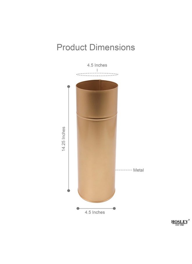 Hosley - 14In H Gold Metal Vase With Pvc Liner, Ideal Gift For Wedding Home Office Party Dyi Indoor Outdoor Garden Patio - Image 1