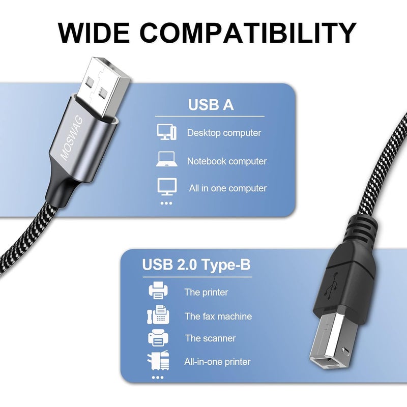 Global upgraded practical design Printer Cable, USB Type A to Type B Durable USB Printer Cord High Speed Printer Cable for HP, Canon, Dell, Epson, Lexmark, Xerox, Brother, Samsung and More Diverse purchase options - Image 2
