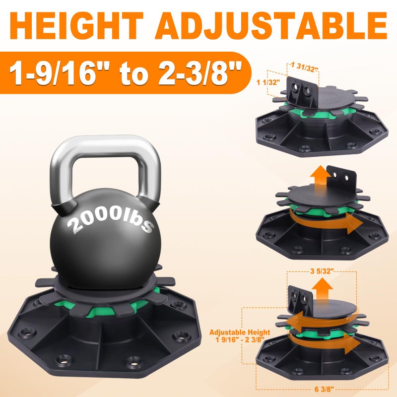 MCCKLE 24Pack Adjustable Deck Support Pedestal with Fastener Ring, Deck Foundation Support Base, Deck Blocks Adjustable Plastic Pedestal Paver Flooring Joist Supports Raising from1-9/16 to 2-3/8" by MCCKLE - Image 3