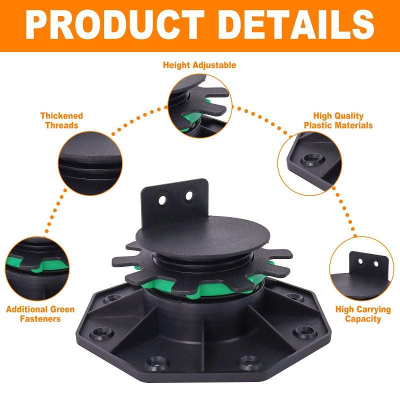 MCCKLE 24Pack Adjustable Deck Support Pedestal with Fastener Ring, Deck Foundation Support Base, Deck Blocks Adjustable Plastic Pedestal Paver Flooring Joist Supports Raising from1-9/16 to 2-3/8" by MCCKLE - Image 5