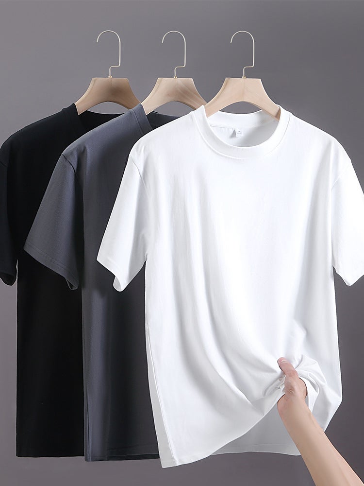 Heavy Cotton Short-Sleeved T-Shirt Men'S And Women'S Basic Pure White T-Shirt Base Shirt Men'S Half-Sleeved Trendy - Image 2