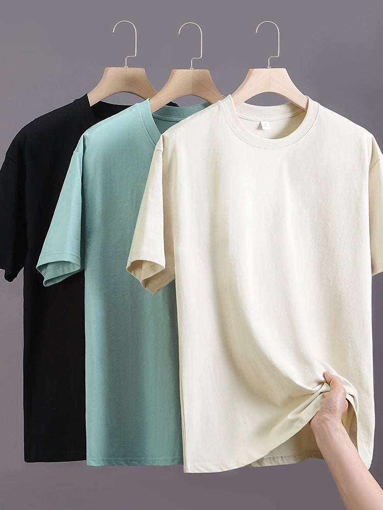 Heavy Cotton Short-Sleeved T-Shirt Men'S And Women'S Basic Pure White T-Shirt Base Shirt Men'S Half-Sleeved Trendy - Image 3