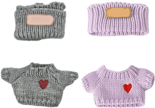 SHUOXUKE 2 Sets for Clothes 17cm15cm Outfits 4 Pieces Accessories Handcrafted Crochet Doll Clothes for Fashion Designer Ropa Collection with Hats Sweater PurpleGrey - Image 5