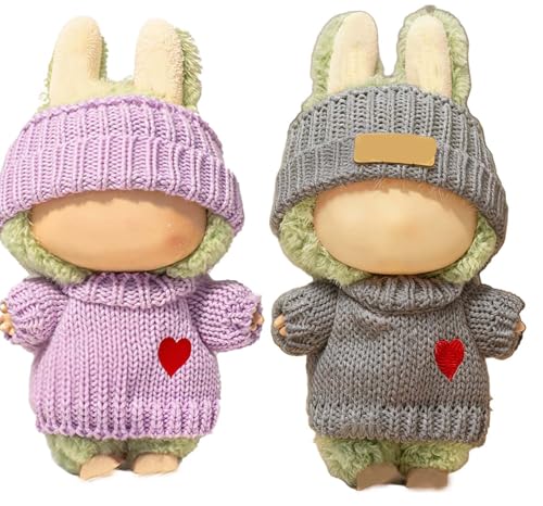 SHUOXUKE 2 Sets for Clothes 17cm15cm Outfits 4 Pieces Accessories Handcrafted Crochet Doll Clothes for Fashion Designer Ropa Collection with Hats Sweater PurpleGrey - Image 1