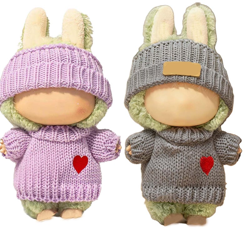 SHUOXUKE 2 Sets for Clothes 17cm15cm Outfits 4 Pieces Accessories Handcrafted Crochet Doll Clothes for Fashion Designer Ropa Collection with Hats Sweater PurpleGrey - Image 3